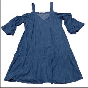 MP/D chambray denim off shoulder ruffles mini dress. Size small.